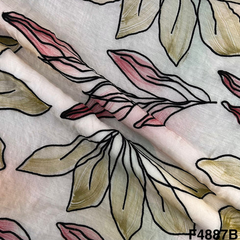 Thread Embroidered Mul Chanderi  Fabric-F4887